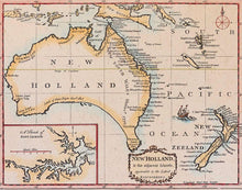 New Holland & the Adjacent Islands, Kincaid, London 1792 - hand coloured stretched canvas - ready to hang