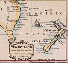 New Holland & the Adjacent Islands, Kincaid, London 1792 - hand coloured stretched canvas - ready to hang