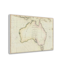 General Chart of Terra Australis or Australia, Flinders 1814 - Hand-Coloured Stretched Canvas