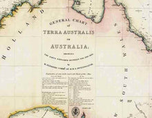 General Chart of Terra Australis or Australia, Flinders 1814 - hand coloured hanging print