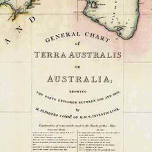 General Chart of Terra Australis or Australia, Flinders 1814 - hand coloured framed print - ready to hang