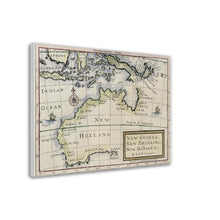 New Guinea, New Britain and New Holland, Moll, London 1720 - hand coloured stretched canvas - ready to hang