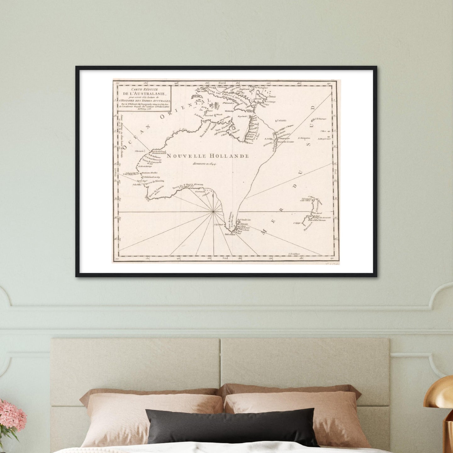 Nouvelle Hollande, Vaugondy 1756 - hand coloured framed print - ready to hang