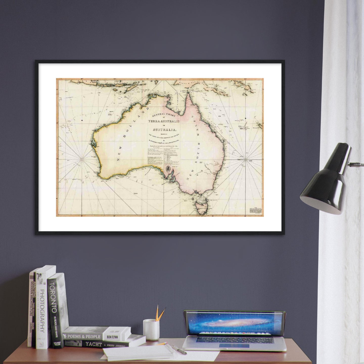 General Chart of Terra Australis or Australia, Flinders 1814 - hand coloured framed print - ready to hang