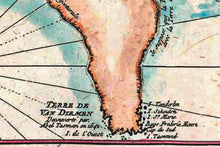 Carte Reduite Des Terres Australes, Bellin, Paris 1753 - hand coloured stretched canvas - ready to hang
