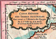 Carte Reduite Des Terres Australes, Bellin, Paris 1753 - hand coloured stretched canvas - ready to hang