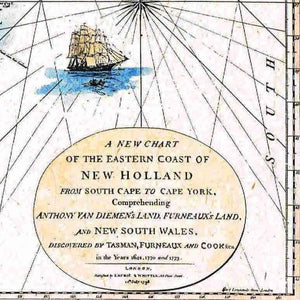 A New Chart of the Eastern Coast of New Holland, London, 1798 - hand coloured framed print  - ready to hang