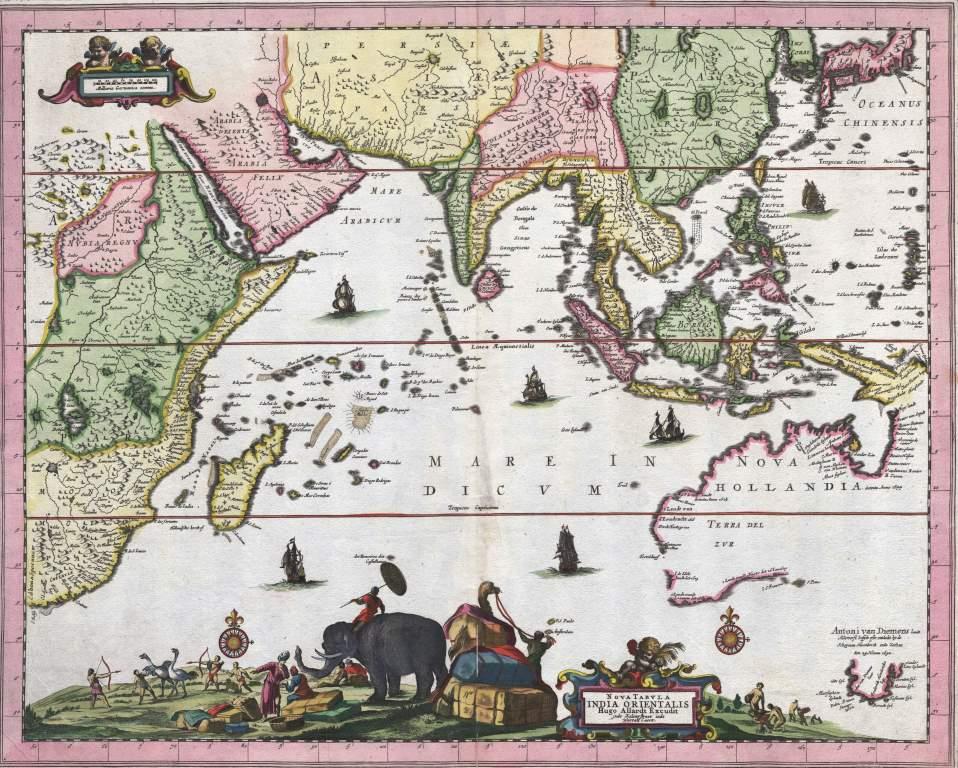 Nova Tabula India Orientals, Allardt, Amsterdam 1660 - hand coloured stretched canvas - ready to hang