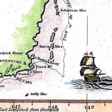 Van Diemens Land, Furneaux 1773, showing the track of the Adventure, Cook's Second Voyage - hand coloured stretched canvas - ready to hang