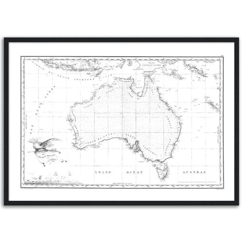Novvelle Hollande, Freycinet, Voyage de Découvertes aux Terres Australes, Atlas Historique 1811, First Published Full Map of Australia - framed print - ready to hang