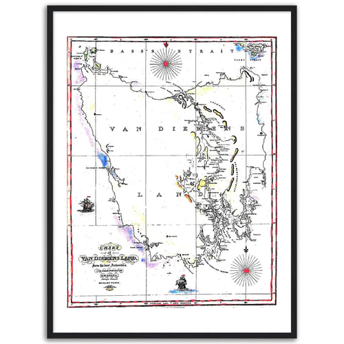 Van Diemens Land, Evans 1821 -hand coloured framed print - ready to hang