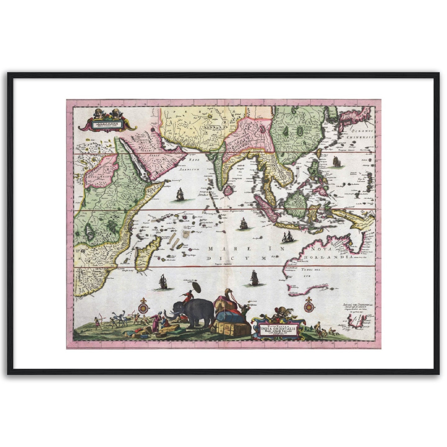 Nova Tabula India Orientals, Allardt, Amsterdam 1660 - hand-coloured framed print - ready to hang