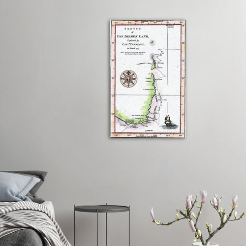 Van Diemens Land, Furneaux 1773, showing the track of the Adventure, Cook's Second Voyage - hand coloured stretched canvas - ready to hang