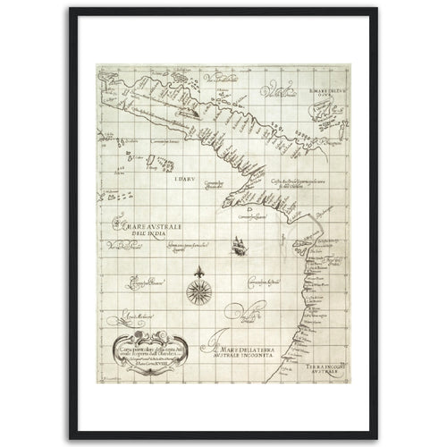 Terra Incognita , Torres Strait - hand coloured framed print - ready to hang