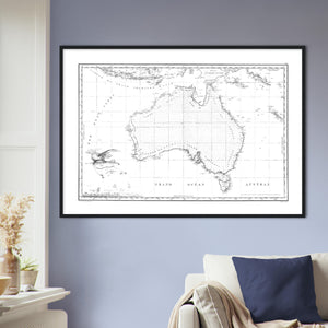 Novvelle Hollande, Freycinet, Voyage de Découvertes aux Terres Australes, Atlas Historique 1811, First Published Full Map of Australia - framed print - ready to hang
